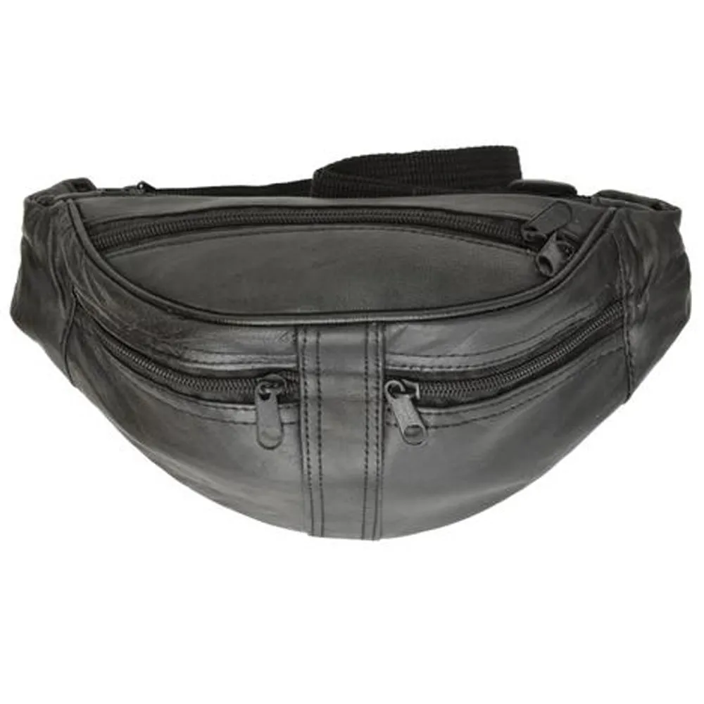 2 Black Leather Fanny Pack Waist Bag Adjustable Travel Pouch Women Men Hip Purse