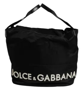 Black Nylon White Iconic Logo Shoulder Bucket Bag