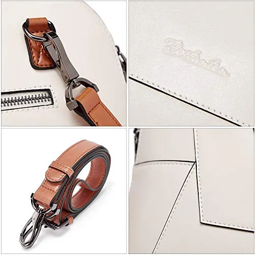 BOSTANTEN Briefcase for Women Leather 15.6 inch Laptop Shoulder Bag Office Work Crossbody Handbag Beige-White
