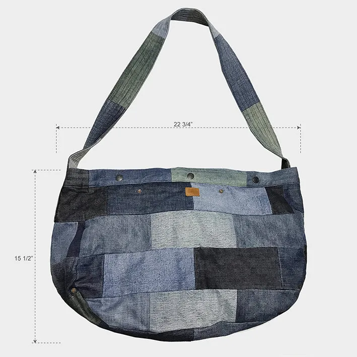 BZEN PMB23-15 RECYLED DENIM PATCHWORK MAIL BAG- INDIGO