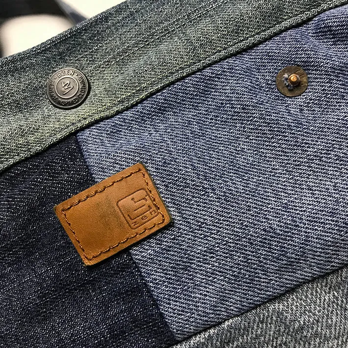 BZEN PMB23-15 RECYLED DENIM PATCHWORK MAIL BAG- INDIGO