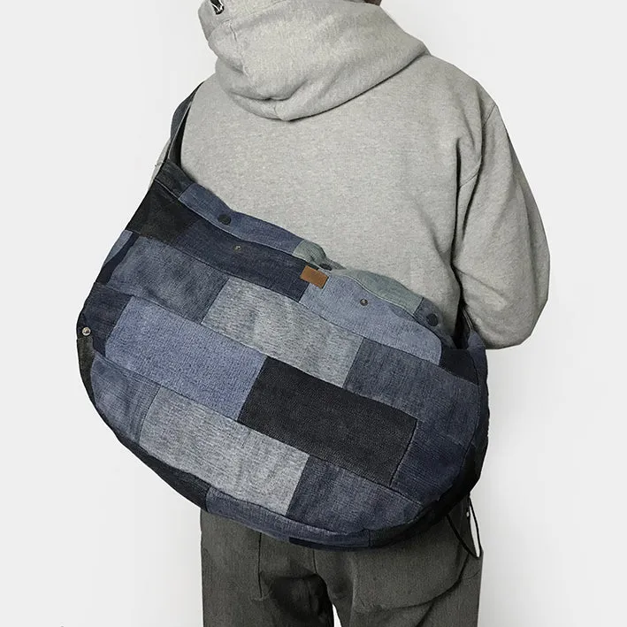 BZEN PMB23-15 RECYLED DENIM PATCHWORK MAIL BAG- INDIGO