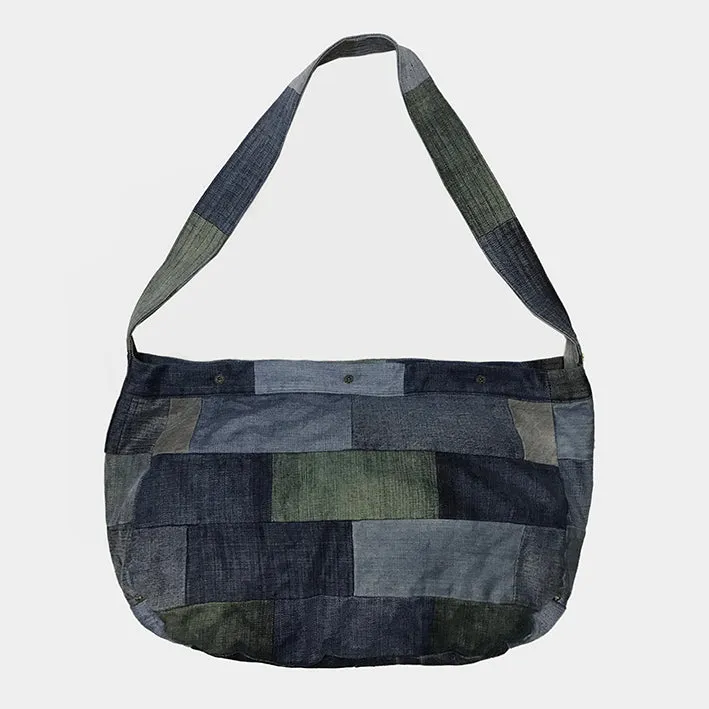 BZEN PMB23-15 RECYLED DENIM PATCHWORK MAIL BAG- INDIGO