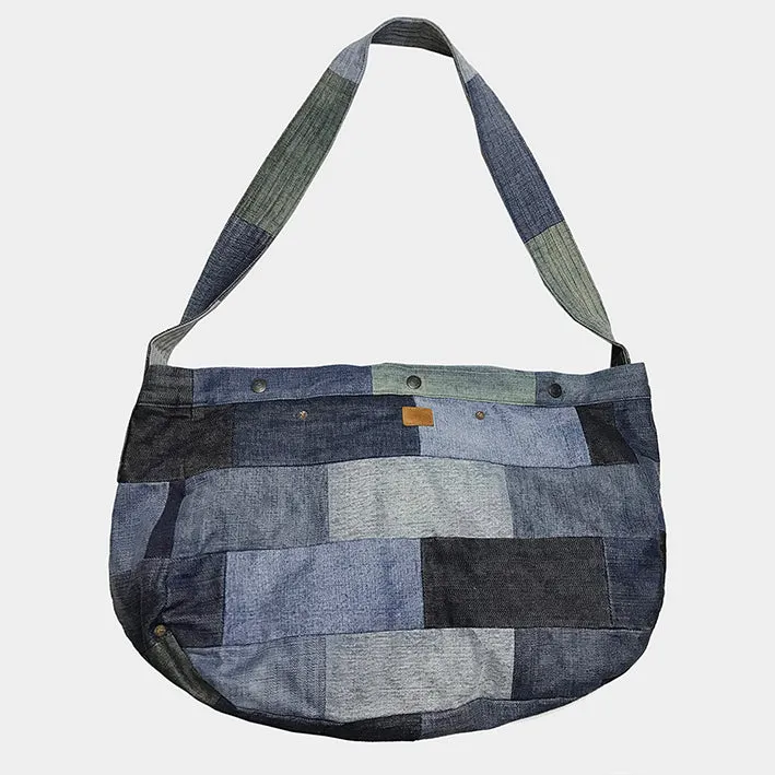 BZEN PMB23-15 RECYLED DENIM PATCHWORK MAIL BAG- INDIGO