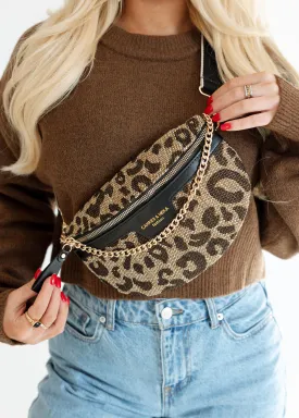 Jude LEOPARD Canvas Crossbody Bum Bag - Black