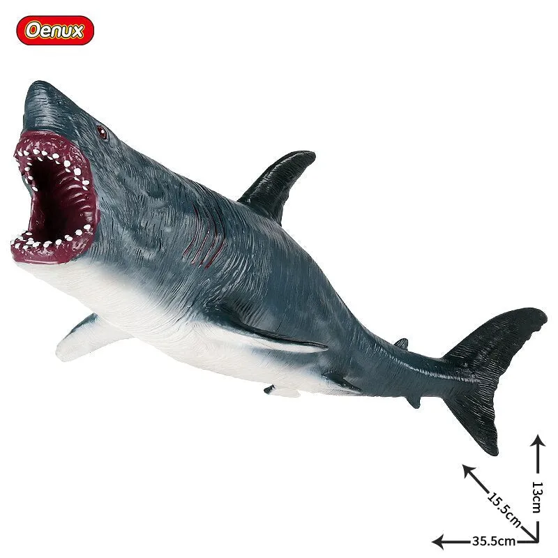 Oenux Savage Marine Sea Life Megalodon Action Figure Classic Ocean Animals Big Shark Fish Model PVC Collection Toy For Kids Gift