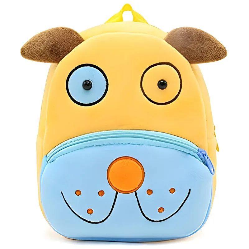 Premium Quality Soft Design Yellow Blue Dog Shape School Bag for Kids - 14 Inches